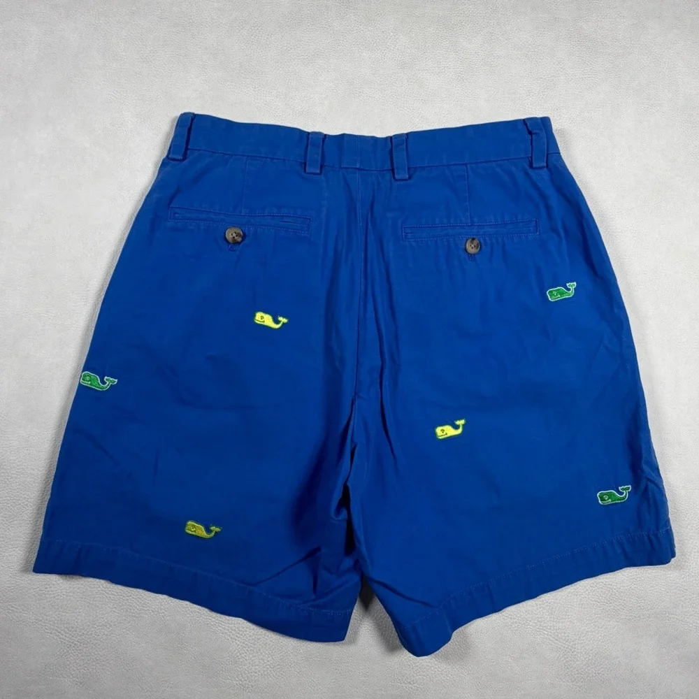 Vineyard Vines Mens 30 Breaker Shorts Blue Embroidered‎ Whales Chino Cotton Prep
